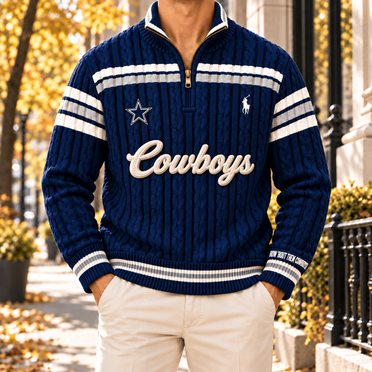 DLCB PREMIUM Varsity Cable-Knit Quarter-Zip Sweater NHVH