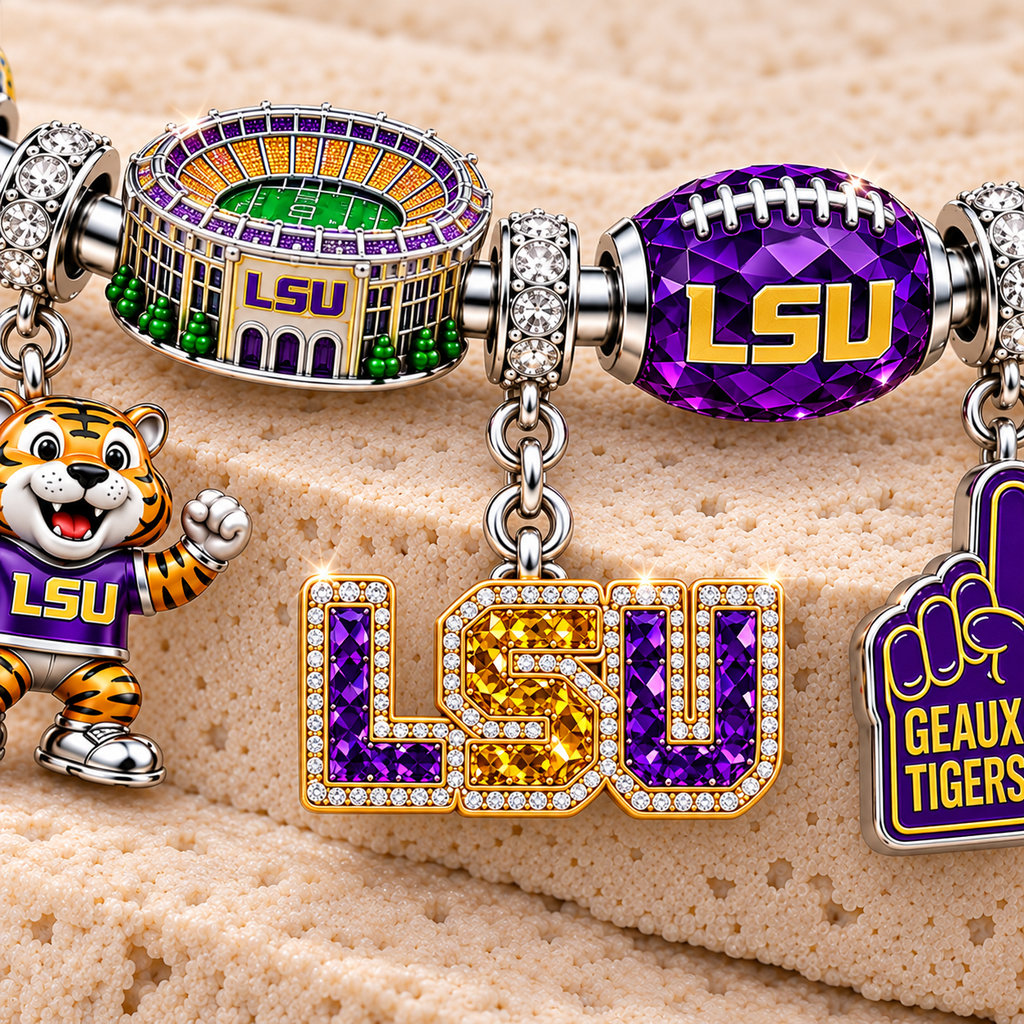 LSU Silver Charm Bracelet Set TMH