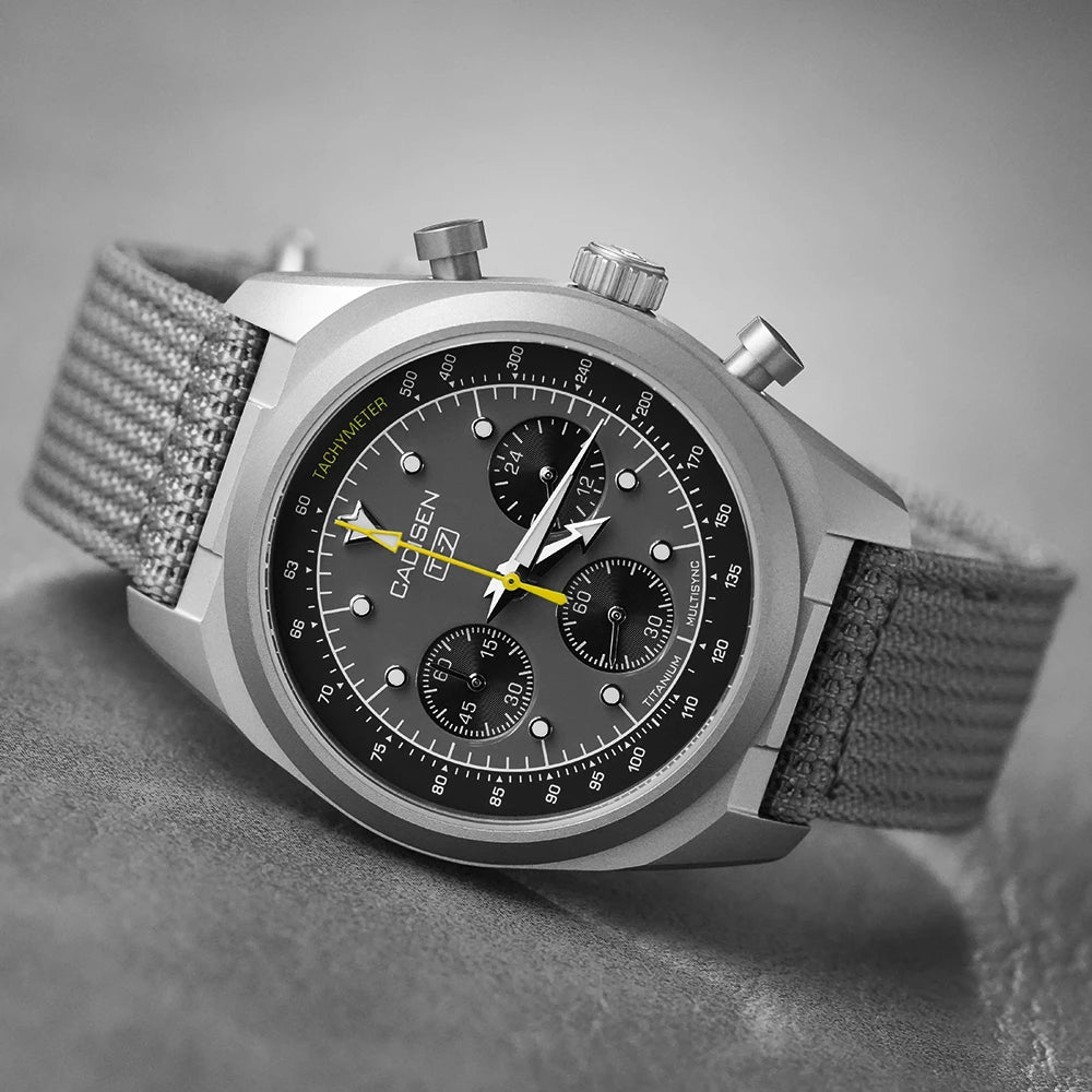 CADISEN Titanium TI-7 MULTISYNC New Moon Mens Watches Canvas Chronograph VK63 Men Gift AR Sapphire Luxury Quartz Watch For Man