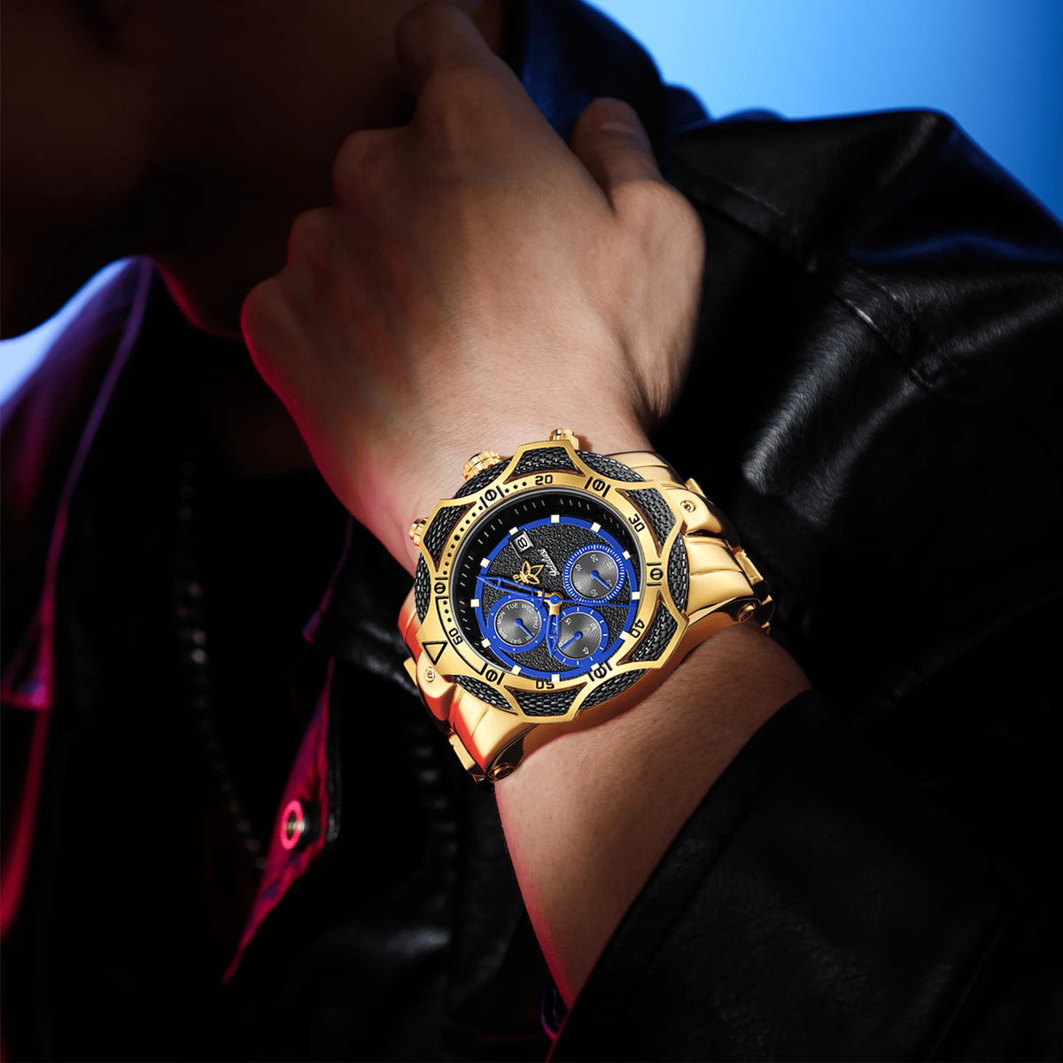 YaLaLuSi Fashion Men's Sport Watch, Bold Oversized Dial, Waterproof Chronograph, Premium Gold Tone Design, Casual & Outdoor Use, Free Shipping