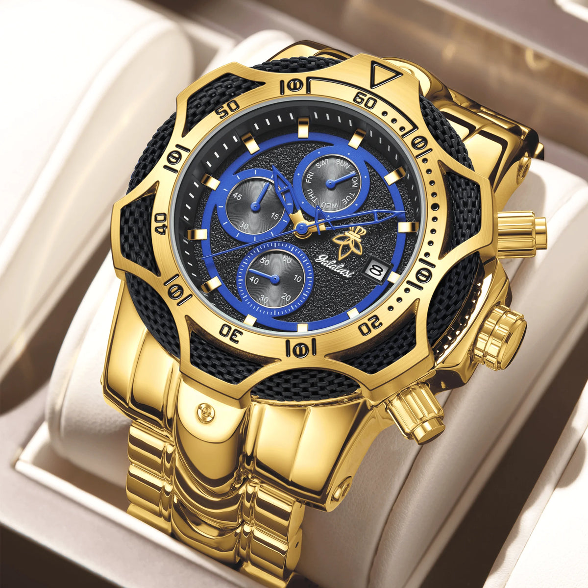 YaLaLuSi Fashion Men's Sport Watch, Bold Oversized Dial, Waterproof Chronograph, Premium Gold Tone Design, Casual & Outdoor Use, Free Shipping